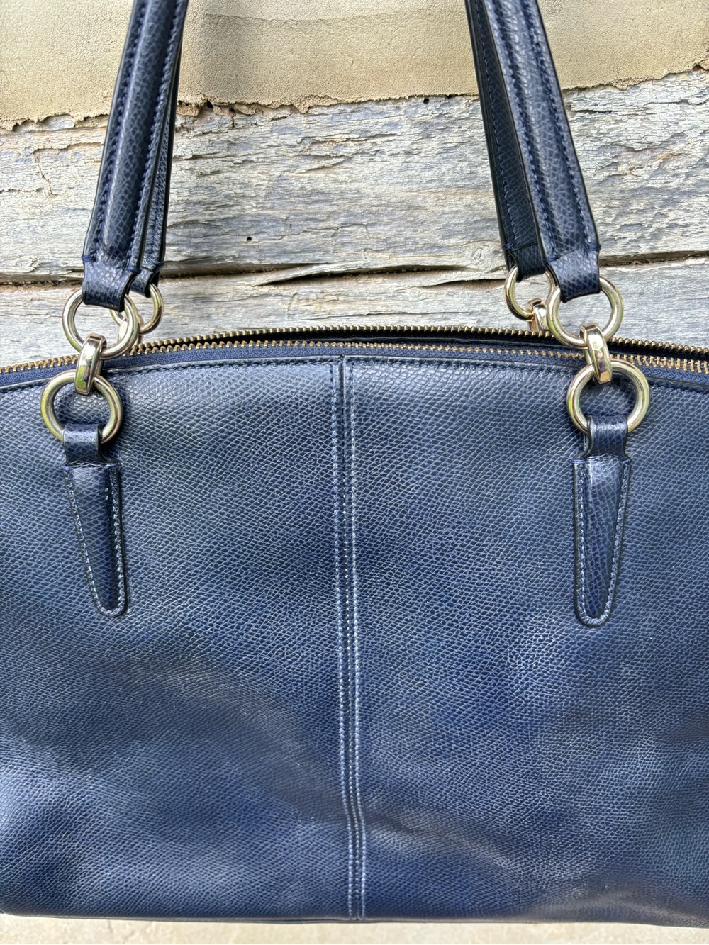 Coach Outlet Navy Leather Shoulder Bag with Gold Hardware - Picture 4 of 13